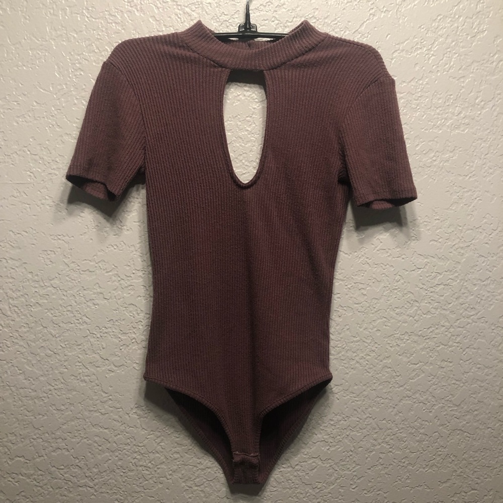 Purple, or mauve, onesie with neck line